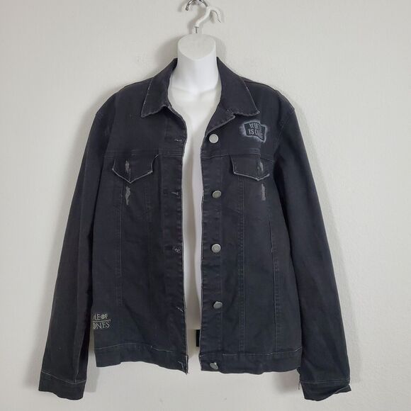 Game Of Thrones Women's Denim Jacket Large Black House Stark Studio Geek Cosplay - Picture 1 of 12